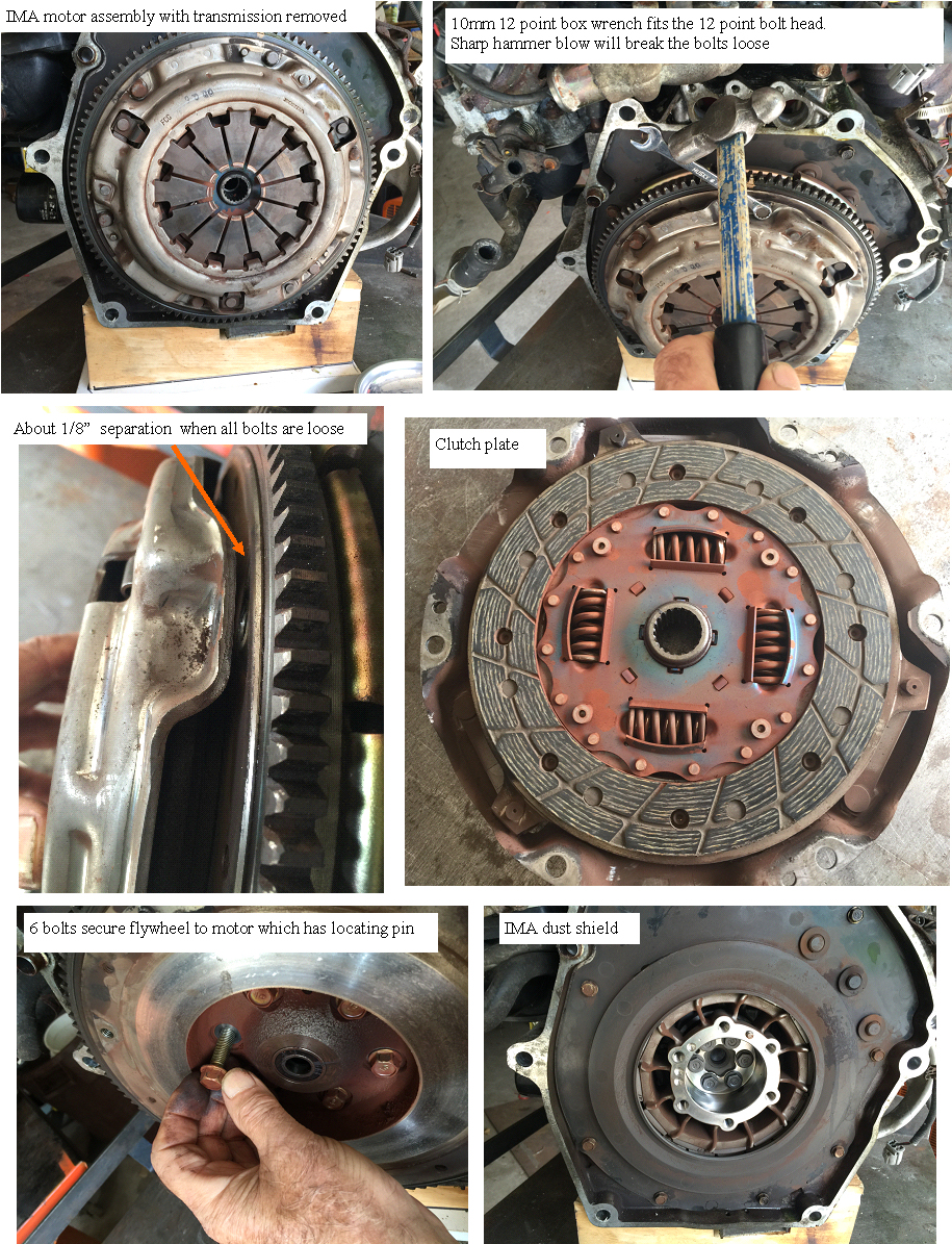 disassembly of clutch and flywheel from IMA motor