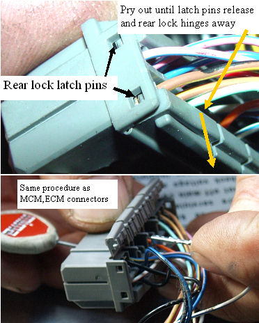 Unlocking the pins on the BCM connectors