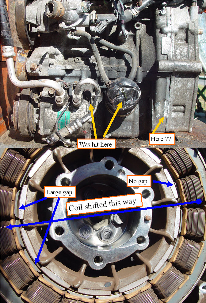 IMA motor coil shift in collision