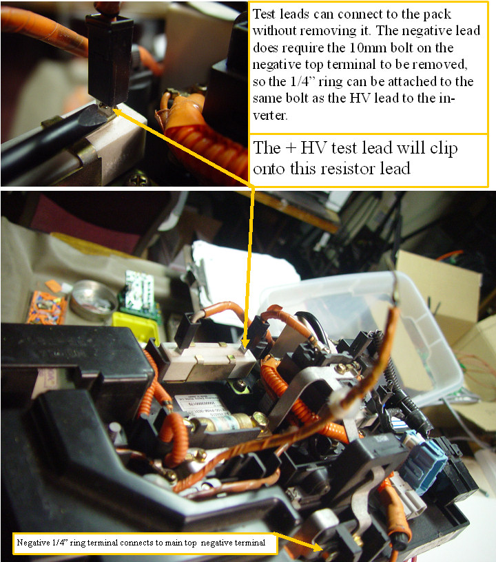 Attaching the test probes to the insight battery pack