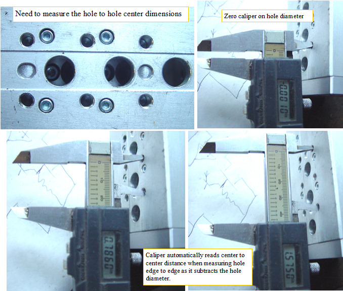 Using digital caliper to measure hole center to center distance