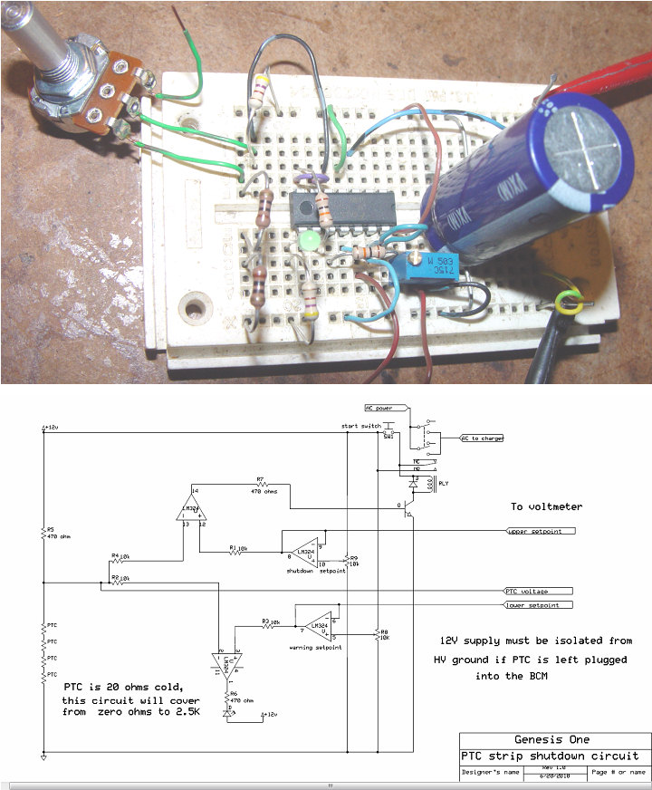 PTC strip monitor and charger shutdown circuit