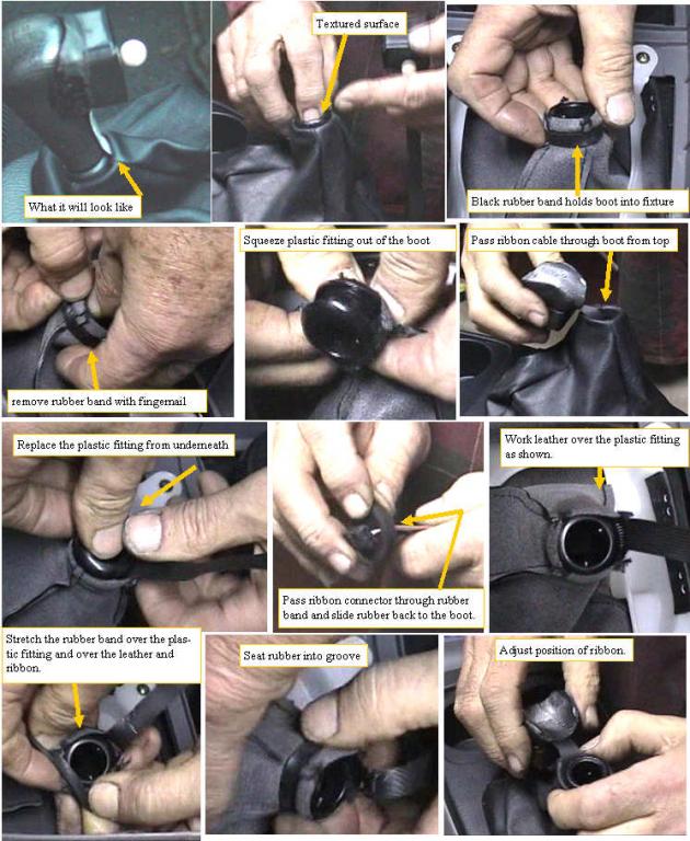 Getting the ribbon and joystick connector through the shift boot